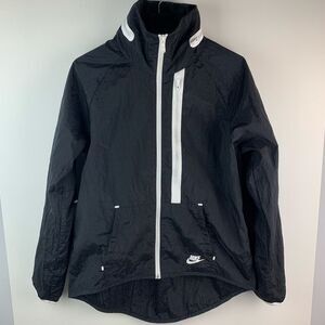 Nike Women's Tech Aeroshield Moto Black & White Jacket hooded raincoat sz large